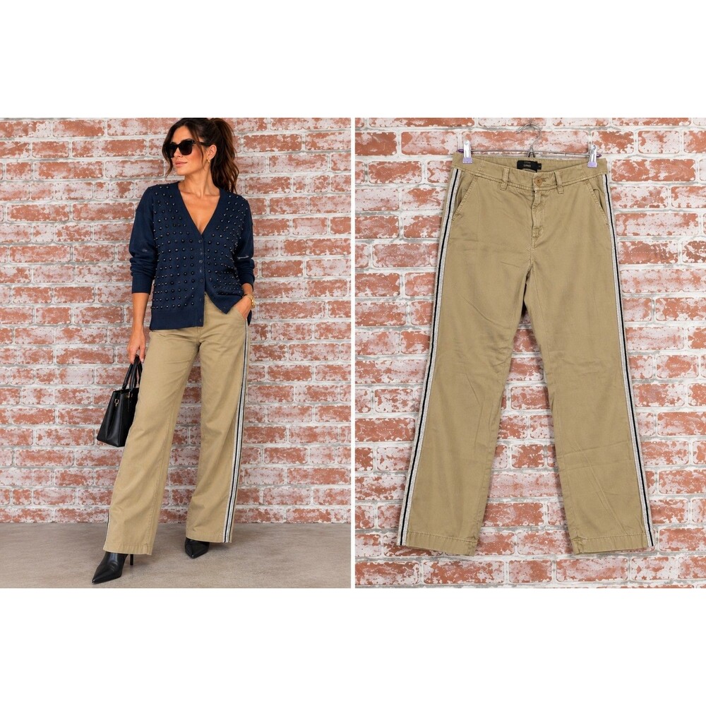 J Crew Tan Chinos High Rise Tuxedo Metallic Striped Elevated Preppy Indie Pant 4